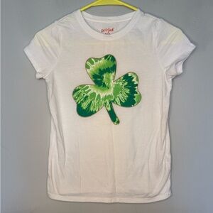 Cat & Jack White Tee with Green Tie-Dye Clover